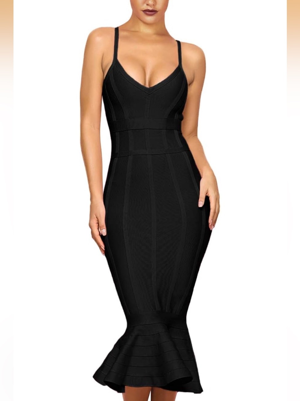 Women's Black V-Neck Bodycon Dress